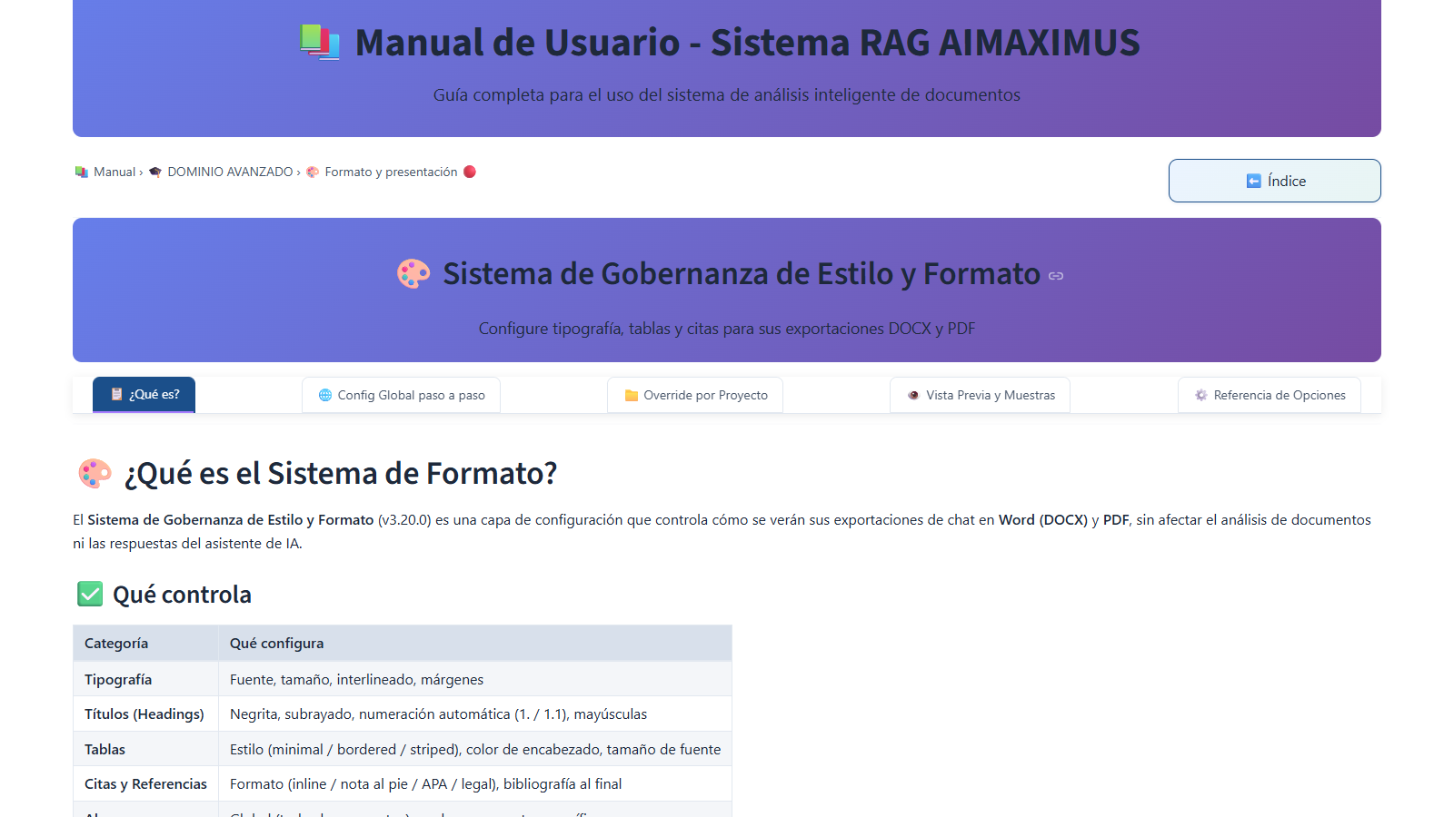 Vista del manual mostrando la sección de formato y presentación con las plantillas disponibles